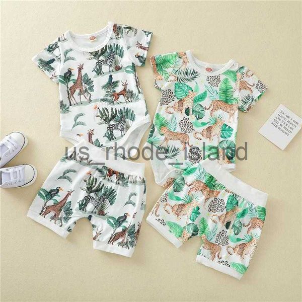 

t-shirts clothing sets born infant baby 2pcs summer outfit casual set short sleeve cartoon animal print bodysuits shorts for kids boys girls, Blue