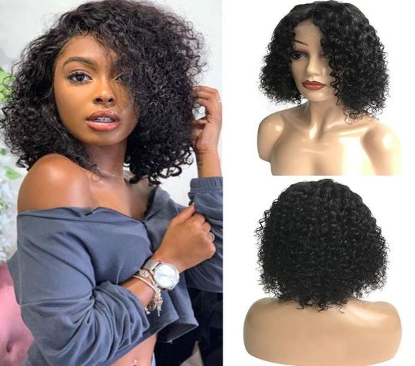 

brazilian kinky curly lace front human hair wigs for women brazilian virgin hair curly lace front bob wig glueless with baby 13x4 2774707, Black