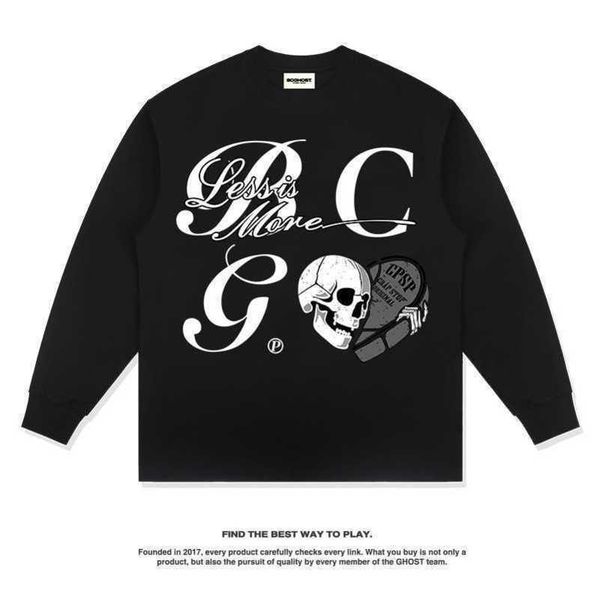 

stussys high street skeleton print long sleeve t-shirt white ink direct spray small neckline men's and women's underlay shirt pure, White;black