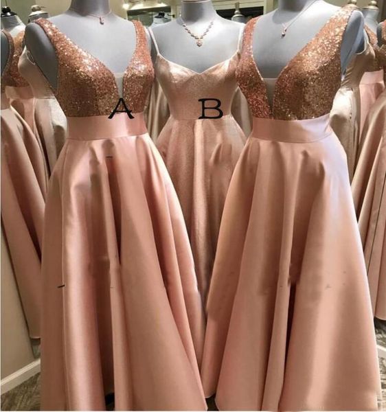 

rose gold sequins bridesmaid dresses for africa unique design 2019 new full length wedding guest gowns junior maid of honor dress 3144799, White;pink