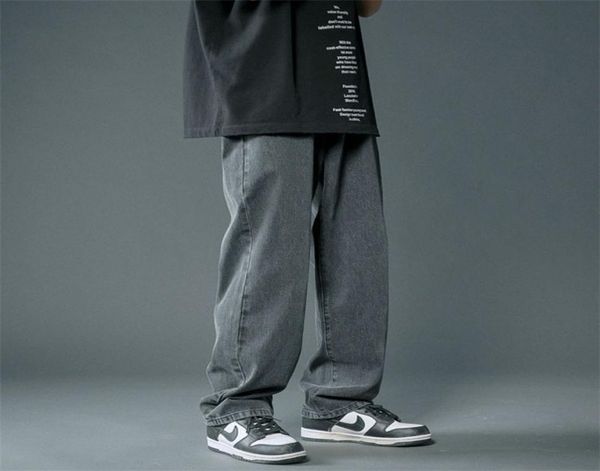 

men039s jeans autumn streetwear baggy men korean fashion loose straight wide leg pants male brand clothing black light blue 2202528362