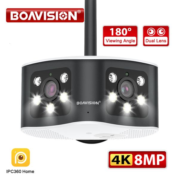 

ip cameras boavision outdoor 4k 8mp 6mp 180 ultra wide view angle panoramic wifi dual lens fixed camera ai human detection security cam 2307