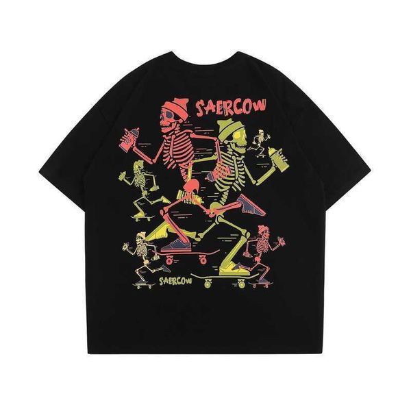 

stussys zongchi clothing society fashion brand american skull print round neck loose couple spring and summer new short sleeve t-shirt, White;black