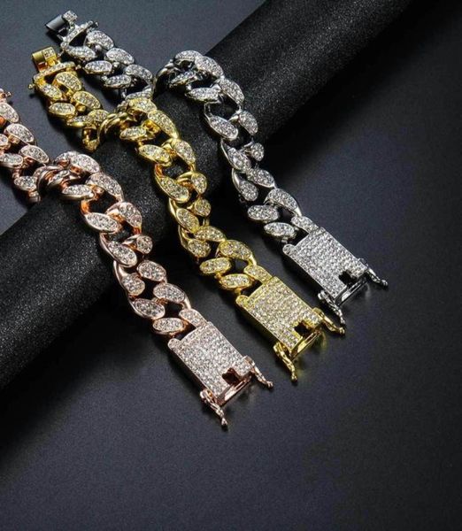 

slink miami 8incn rose gold cuban bracelet pink rhinestone alloy hip hop crystal from swarovskis fashion punk necklace jewelry ba4358862, Black
