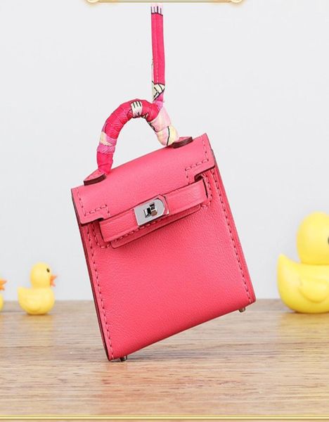 

brand new genuine cow charm trending mini key holder luxury swift leather bag pendant fashion keychains handmade5988342, Slivery;golden