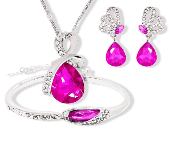

austrian crystal jewelry sets angel teardrop pendant necklace bracelet earrings wedding fashion trendy silver jewellery set for wo2578495, Black