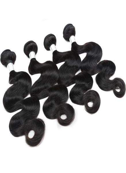 

12a body wave raw human hair 4bundles with natural color grade quality brazilian peruvian hair malaysian indian hair extension3869200, Black