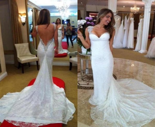 

mermaid long wed wedding dress white sweetheart tank sleeveless floor length court train bridal gown beading backless lace wedding1146319