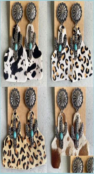 

dangle chandelier vintage sier cushaw flower turquoise cactus earrings genuine leather cow tag for women western jewelry dr dhgard9872197, Silver