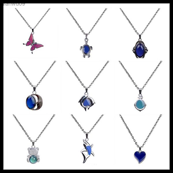 

mood temperature change necklaces peach heart pendant necklace control color change necklace jewellery women l230704, Silver