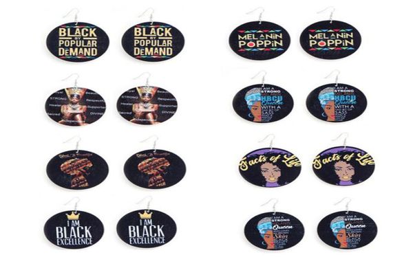 

exaggerated black style african head letter printing wood pendant earrings wooden round dangle ear hook earring eardrop for women1976166, Silver