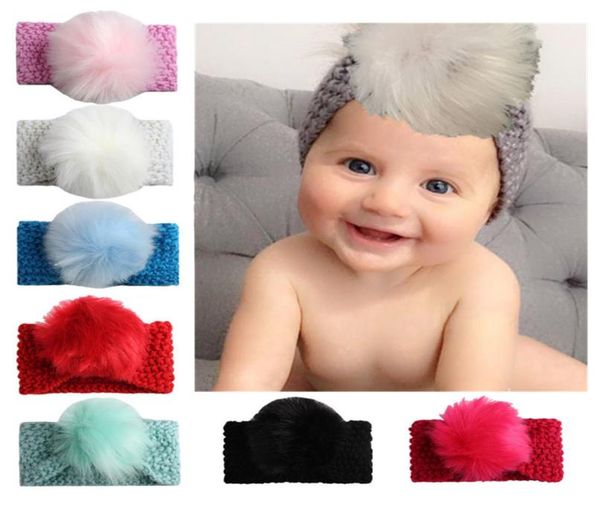 

new cute baby hair ball knit headbands toddler infant elastic crochet turban hairband solid color hair accessories gift for kids9561860, Slivery;white
