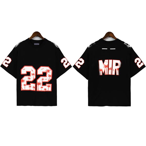 

cotton sports jersey t-shirtsummer amirri new american vintage windbreaker collar monogram print loose casual couple short sleeve t-shirt, White;black