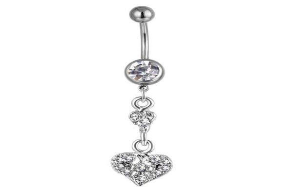 

d0623 heart clear stone belly navel button ring01234562453181, Silver