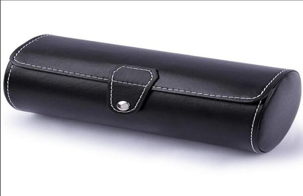 

whole cylindrical black pu leather watch cases travel watch cases5152889, Black;blue