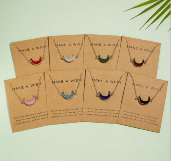 

wish card necklace gold chain stainless steel jewelry natural stone pendants chokers necklaces rose quartz healing crystals stone 2268606, Silver