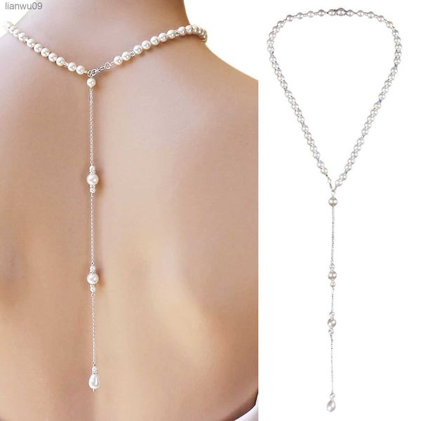 

women backdrop simulated pearl backdrop necklaces back chain jewelry for women party wedding backless dress accessories l230704, Silver