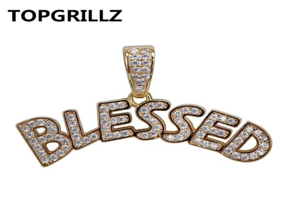 

letters blessed pendant necklace men women hip hop gold silver color iced out cubic zircon jewelry necklace3953955