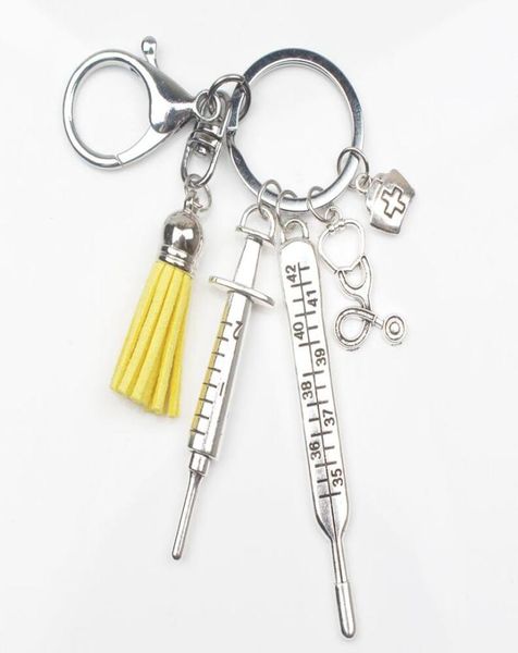 

new nurse medical key chain needle syringe medical box stethoscope color tassel cute keychain jewelry medicine graduate gift a3235631964, Slivery;golden
