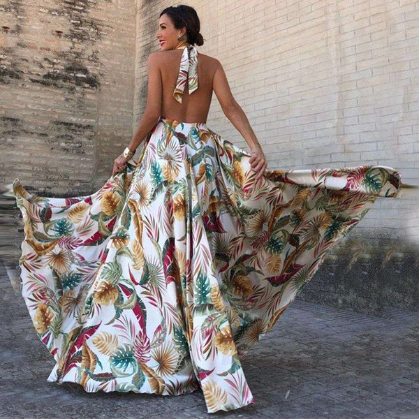 

summer womens clothes sleeveless halter dress backless loose printed skirt, Black;gray