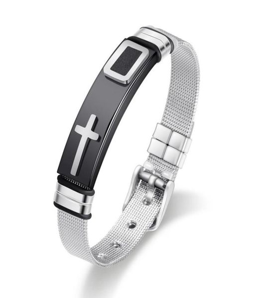 

believe gold jesus cross bracelet bangle stainless steel pin buckle watch bands wristband bracelets for men fashion jewelry5829669, Black
