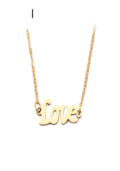 

genuine stainless steel necklace for women man love word sharp gold and silver color pendant necklace engagement jewelry female05204636