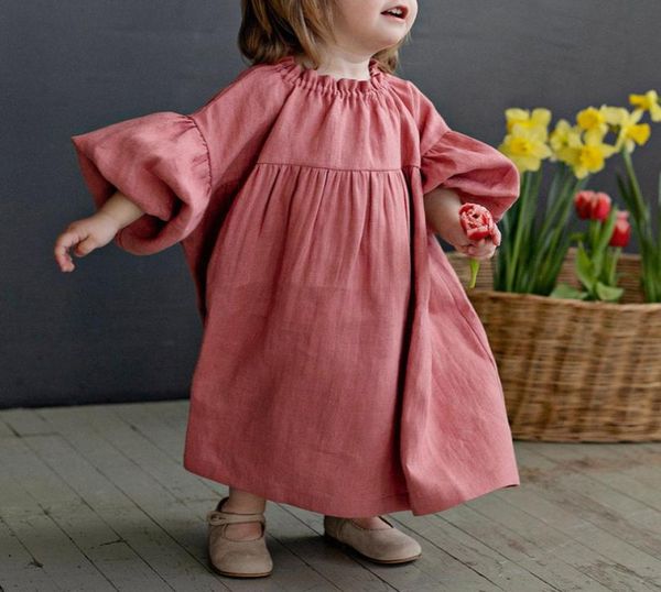 

girls039 early autumn new style hemp cotton dress collar bubble sleeve vintage princess dress2411075, Red;yellow