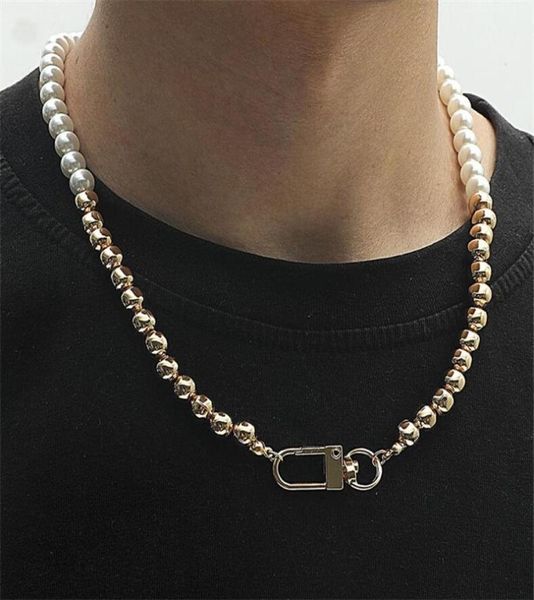 

chains simple geometric pearl necklace for women men collares sport fitness copper bead chain necklaces mens hip hop jewellery9491407, Silver