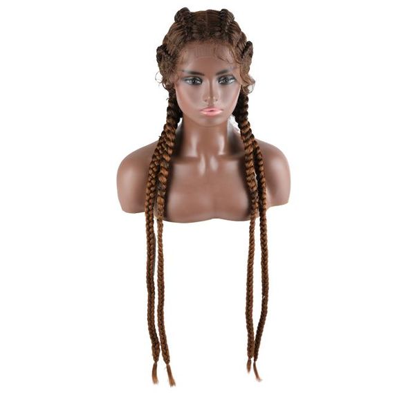 

handmade braided wigs 30 inch synthetic lace front wig for black women cornrow braids lace wigs with baby hair box braid wig 613 c7119354, Black;brown