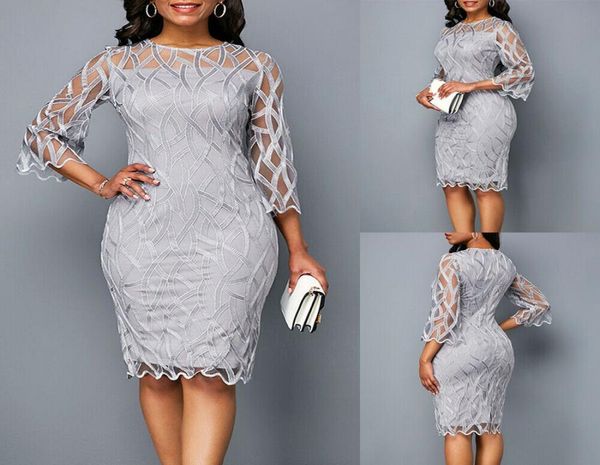 

6xl plus size dress transparent floral printed casual lace patchwork dress elegant women white rose blackt pencil drs2888933, Black;gray