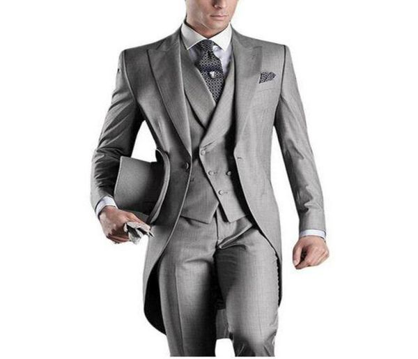 

classic style groom slim fit men suits tailcoats light grey custom prom groomsmen men wedding tuxedos jacketpantsvest6403871, Black;gray