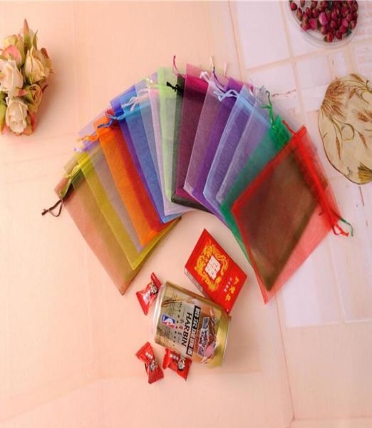 

100pcslot multicolour 57cm 7x9cm 9x12cm 15x20cm 11x15cm organza bag jewelry gift pouches bags for wedding favors drawstring bags7408893, Pink;blue