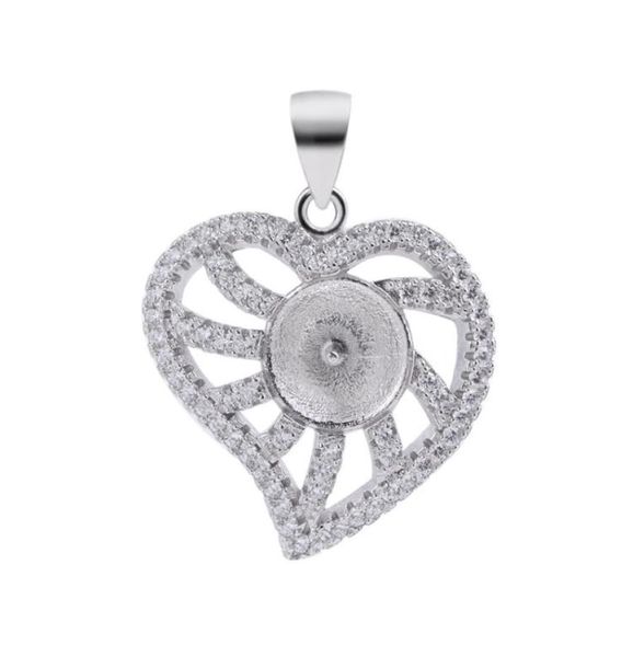 

diy jewelry settings 925 sterling silver heart pendant pave cubic zirconia pearl findings 5 pieces8097371, Slivery;crystal