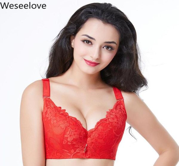 

bras weseelove soutien gorge femme bra plus size women push up bralette red adjustable large cup thin lace woman x1723417503, Red;black