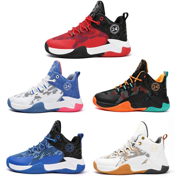 

2023 kid basketball shoes boy girl breathable mesh white blue black orange red golden trainers outdoor sports young man