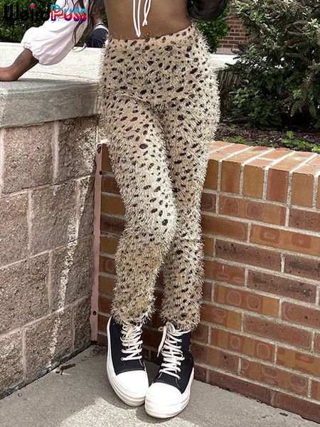 

women's pants capris weird puss leopard fall hairy pencil women pants skinny trend wild casual stretch fitness streetwear vintage jogge, Black;white