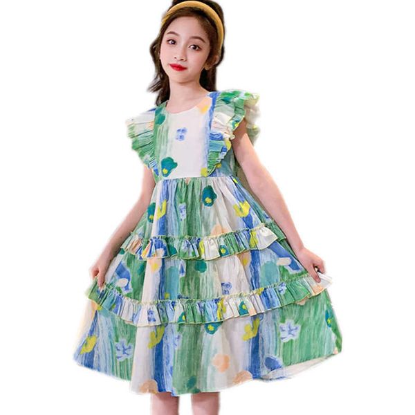 

girl's dresses elegant girl chiffon floral dress with bow new summer teenage princess beach dress for girls chiffon clothing 4 5 7 9 11, Red;yellow