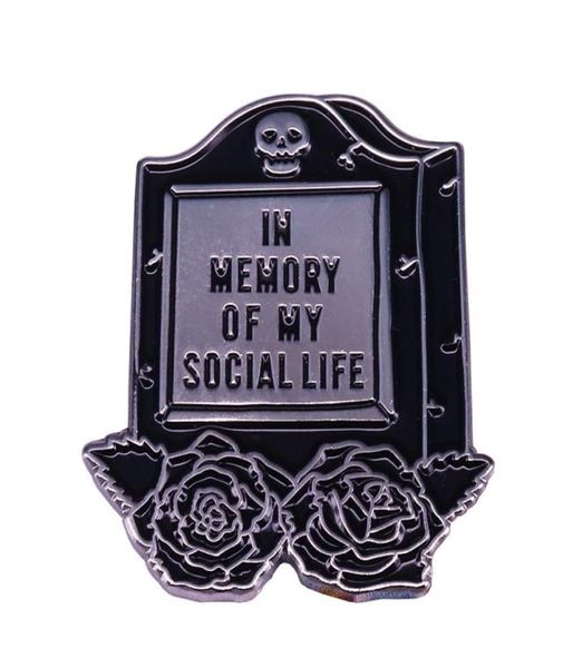 

in memory of my social life tombstone badge goth pin with skulls and roses dark humor introvert perfect gift3210700, Blue