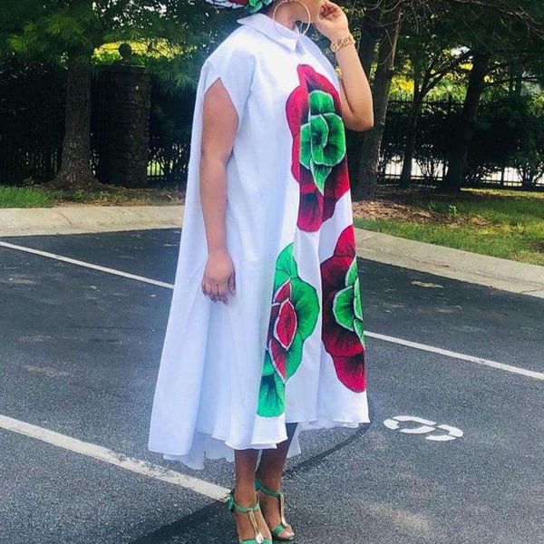 

summer style white loose printed temperament commute midi dress, Black;gray