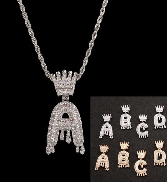 

fashion 26 letters diamond pendant necklace men womens hip hop full crystal crown iced out heavy necklace 3mm 24inch7868106, Silver