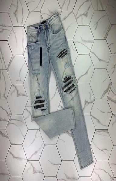

ph387 new personality fashion embroidered pants slightly stretchy jeans trendy slim hole pants designer fashion brand trousers9793387, Blue