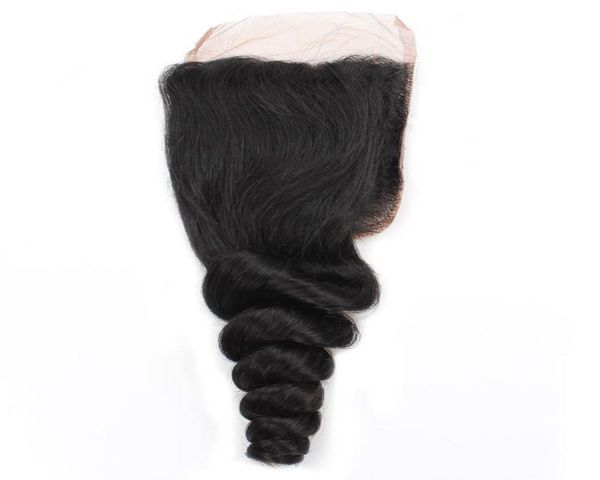 

8a virgin human hair closure 44 loose wave swiss lace closure middle three part brazilian peruvian malaysian indian hair bla9254617, Black;brown