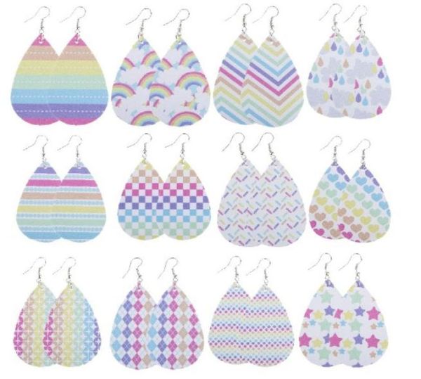 

rainbow printing leather earrings for girls 12 styles faux leather light weight earrings for jewerly gifts9764373, Silver