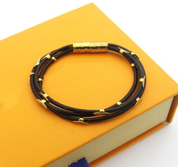 

2020 designer bracelets fashion round genuine leather bracelets with gold for women and men flower print bracelet jewelry1102997, Black