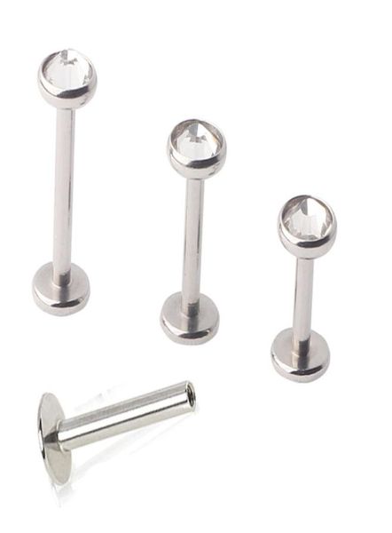 

clear gem interanlly flat labret bar with piercing lip rings mix 6 8 10mm body jewelry tragus helix earring5331818, Black