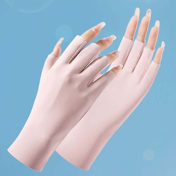 

five fingers gloves summer anti-uv fingerless gloves semi-finger driving glove ice silk half fingers gloves sunscreen breathable thin mitten, Blue;gray