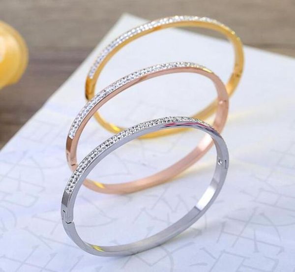 

row zircon bangles oval titanium steel buckle bangle for women rose gold silver couple charm cuff bracelet jewelry fashion valenti8969835, Black