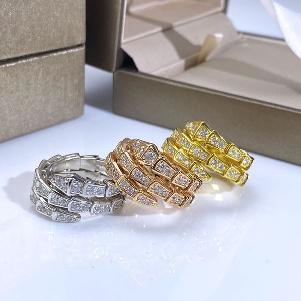 

luxury full diamond pattern rings designer rose gold silver snake plated open rings easy to deform jewelry wedding gift