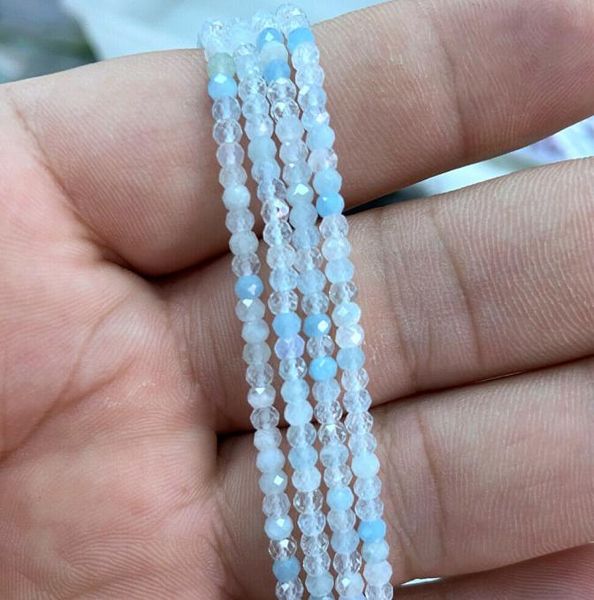 

2x3mm natural aquamarine rondelle faceted beads for jewelry making strand 15 0390395965125, Green;white