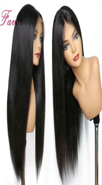 

natural color silky straight 134 front lace wig 100 brazilian human hair long length 180 density for black women8827191, Black;brown